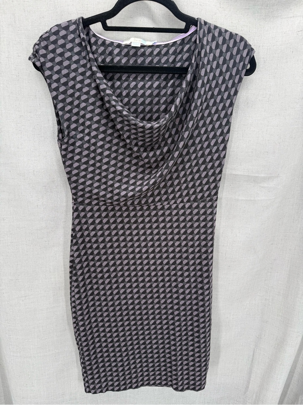 Boden sleeveless cowl neck sheath dress black and charcoal grey geometric sz 4T